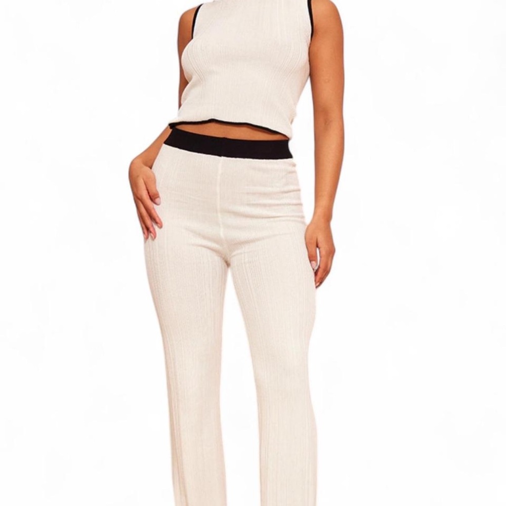 Elegant Cream Ribbed Knit set